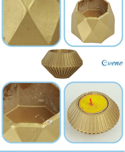 Altın Mumluk Şamdan Tealight Mum Uyumlu Elmas Çizgili Model
